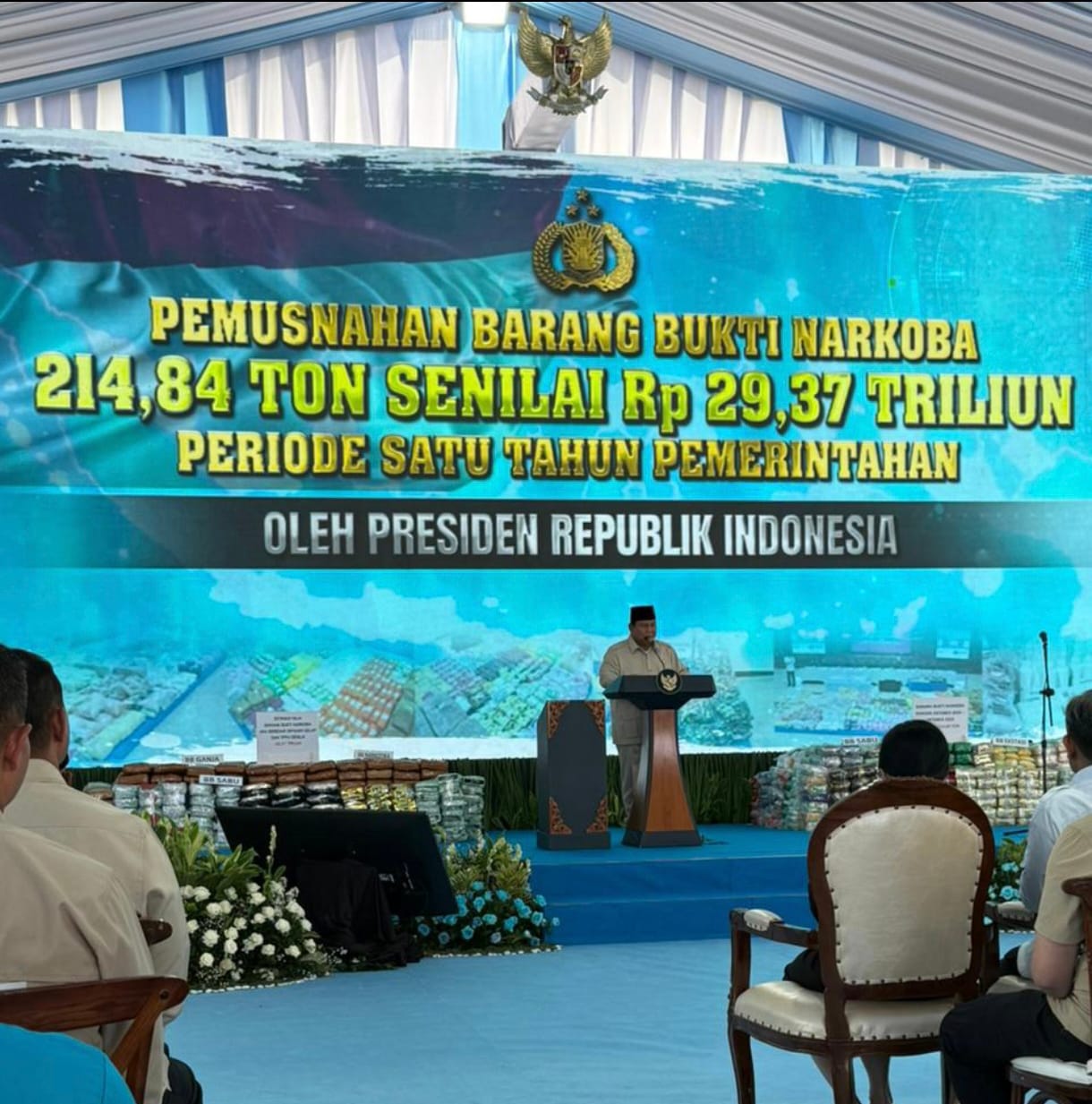 Presiden Prabowo Saksikan Pemusnahan 213,84 Ton Narkoba Senilai Rp29,37 Triliun di Mabes Polri