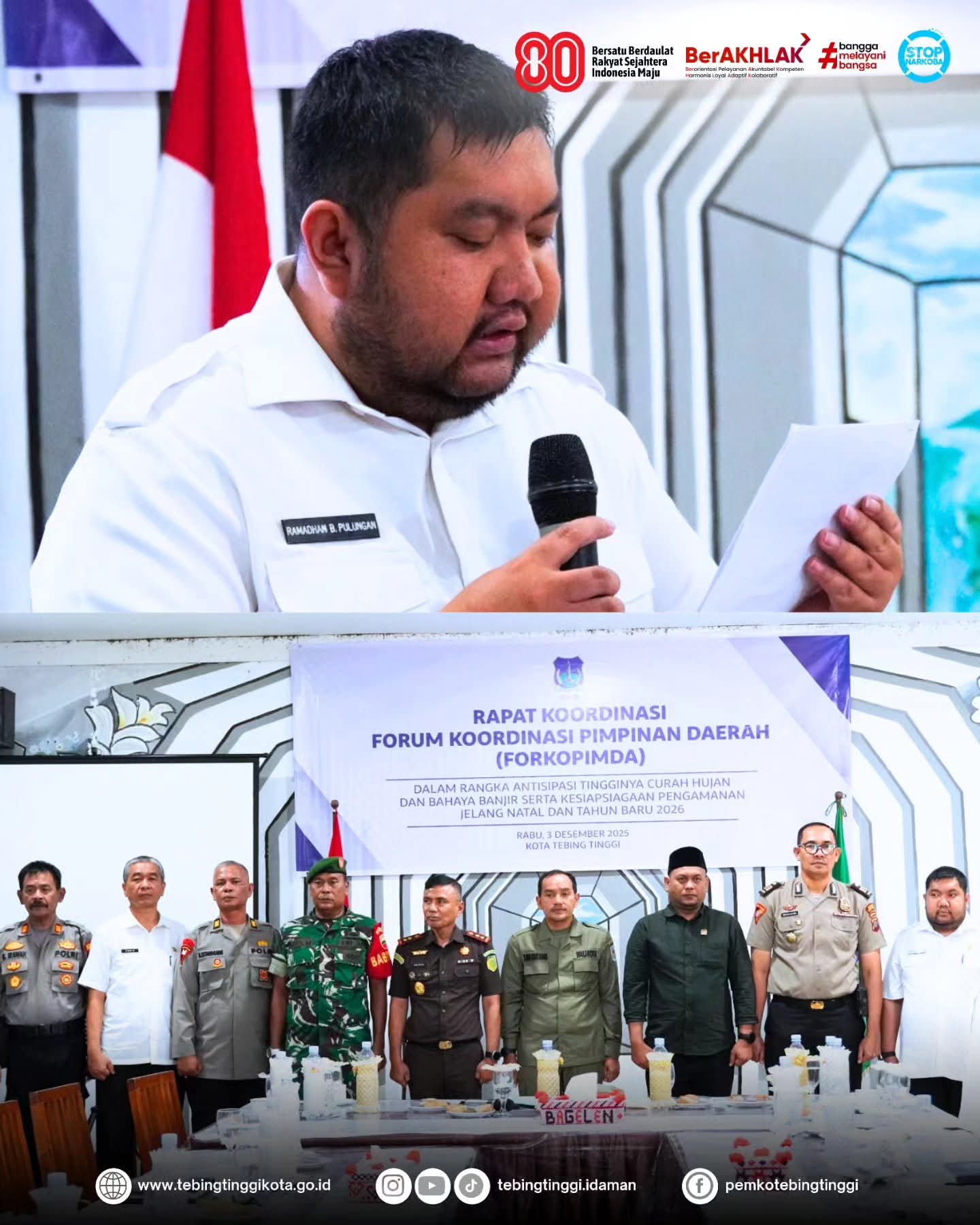 Pemko Tebing Tinggi Bersama Forkopimda Gelar Rakor Tiga Isu Penting : Antisipasi Banjir, Narau, Dan Kelakaan BBM