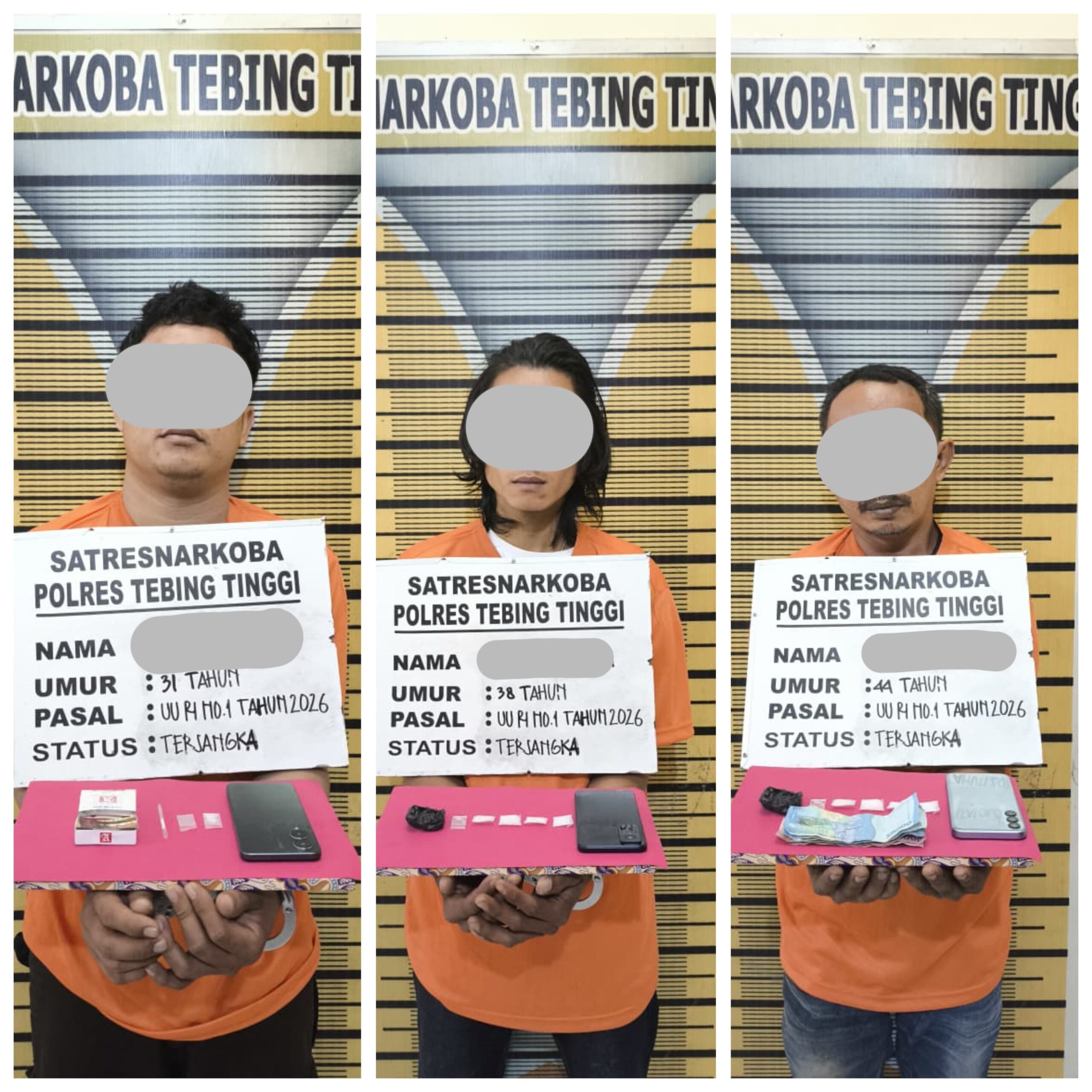 Tiga Pria Ditangkap, Sat Resnarkoba Polres Tebing Tinggi Sita 9,59 Gram Sabu